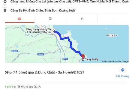 Khoảng cách và thời gian di chuyển từ Chu Lai đi Cảng Sa Kỳ